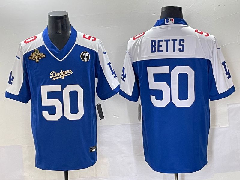 Men 2025 Los Angeles Dodgers 50 Betts Blue white Nike MLB Jersey style 7072